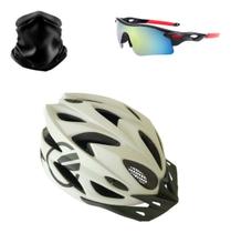 Capacete Ciclismo Mtb C/ Luz Led Elleven + Óculos Esportivo Espelhado + Bandana