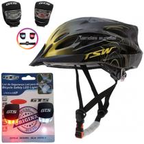 Capacete Ciclismo Tsw Bike Mtb Com Sinalizador De Led Leve E Resistente + Par De Sinalizador