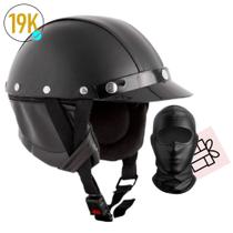 Capacete Coquinho Retrô Vintage Harley Século XX Custom Ajustável Preto Original + Balaclava