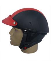 Capacete Custom Classic Couro Preto+ Faixa Vermelha+ Pala Vermelha Ccc093