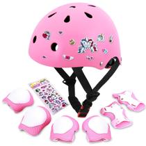 Capacete de Bicicleta Infantil DINILEMU (3-8 anos) - Rosa - com Adesivos e Almofadas DIY