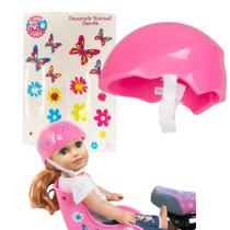 Capacete de bicicleta Ride Along Dolly para 18 bonecas com adesivos Capacete de bicicleta Ride Along Dolly para 18 bonecas com adesivos