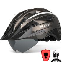 Capacete de bicicleta VICTGOAL com óculos de luz recarregáveis, viseira solar