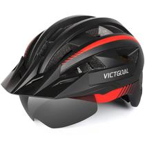 Capacete de bicicleta VICTGOAL VG110 com óculos de luz LED preto vermelho