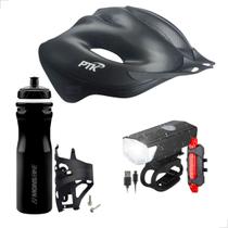 Capacete de Ciclismo + Kit Farol e Lanterna Led Bike Mtb + Garrafa Squeeze Isotérmica