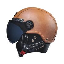 Capacete De Couro Vintage Para Motocicleta Masculino Com Viseira Harley, Boné De Segurança Retrô
