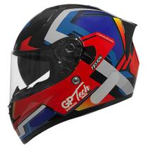 Capacete de Moto com Viseira Solar GP Tech V128 Fusion Brilhante Vermelho, Azul e Branco