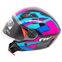 Capacete de Moto FW3 X Open UP Fox Rosa com Azul Oculos Interno Tam 58 Capacete de Moto FW3 X Open UP Fox Rosa com Azul Oculos Interno Tam 58