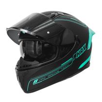 Capacete de motocicleta HAX Obsidian Full Face Dual Visor Matte Black Aqua XL