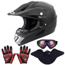 Capacete de Motocicleta OUMURS para Adultos - Com Óculos e Luvas (Preto)