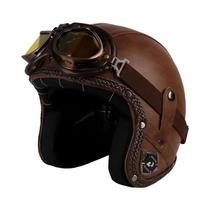 Capacete de Motocicleta Retrô 3/4 - Couro PU - Estilo Chopper Vintage