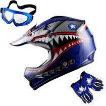 Capacete de motocross 1Storm Shark Blue Kids M 51-52cm + Óculos