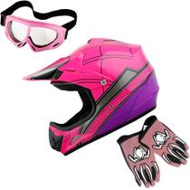 Capacete de motocross WOW Youth Spider Pink + Óculos + Luvas Capacete de motocross WOW Youth Spider Pink + Óculos + Luvas