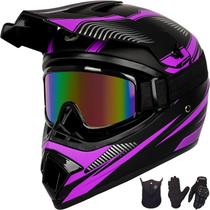 Capacete de Motocross Yesmotor Infantil - Face Completa Roxo - Tamanho XL