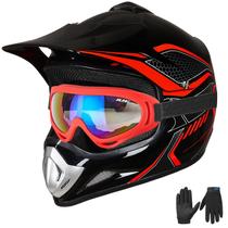 Capacete Dirt Bike ILM BLD-818 Youth-X-Large vermelho com óculos