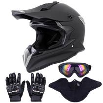 Capacete Dirt Bike OUMURS 188 preto fosco com óculos, luvas e máscara Capacete Dirt Bike OUMURS 188 preto fosco com óculos, luvas e máscara