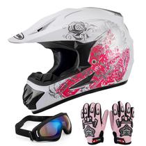 Capacete Dirt Bike OUMURS DOT Youth com luvas e óculos rosa S Capacete Dirt Bike OUMURS DOT Youth com luvas e óculos rosa S