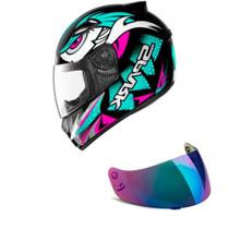 Capacete Ebf New Spark Dragon Verde e Rosa Mais Viseira Camaleão