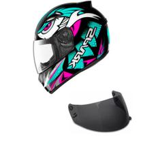 Capacete Ebf New Spark Dragon Verde e Rosa Mais Viseira Fumê