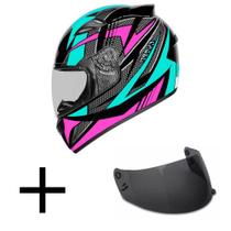 Capacete Ebf New Spark Flash Preto Tifany e Rosa Mais Viseira Fumê