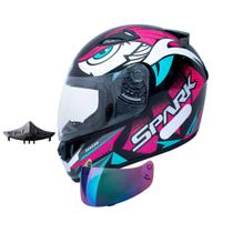 Capacete Ebf Spark Dragon Preto Rosa Com Narigueira Mais Viseira Camaleão