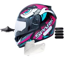 Capacete Ebf Spark Dragon Preto Rosa Com Narigueira Mais Viseira Cristal e Adesivo Preto Capacete Ebf Spark Dragon Preto Rosa Com Narigueira Mais Viseira Cristal e Adesivo Preto