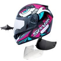 Capacete Ebf Spark Dragon Preto Rosa Com Narigueira Mais Viseira Fumê Cristal Capacete Ebf Spark Dragon Preto Rosa Com Narigueira Mais Viseira Fumê Cristal