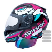 Capacete Ebf Spark Dragon Preto Rosa Mais Viseira Camaleão e Adesivo Branco Capacete Ebf Spark Dragon Preto Rosa Mais Viseira Camaleão e Adesivo Branco