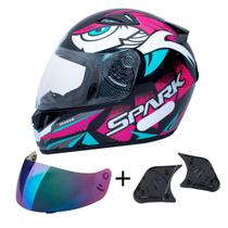 Capacete Ebf Spark Dragon Preto Rosa Mais Viseira Camaleão e Reparo Capacete Ebf Spark Dragon Preto Rosa Mais Viseira Camaleão e Reparo