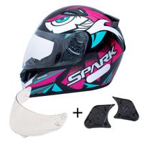 Capacete Ebf Spark Dragon Preto Rosa Mais Viseira Cristal e Reparo Capacete Ebf Spark Dragon Preto Rosa Mais Viseira Cristal e Reparo