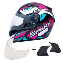 Capacete Ebf Spark Dragon Preto Rosa Mais Viseira Cristal e Reparo Capacete Ebf Spark Dragon Preto Rosa Mais Viseira Cristal e Reparo