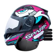 Capacete Ebf Spark Dragon Preto Rosa Mais Viseira Fumê e Adesivo Preto