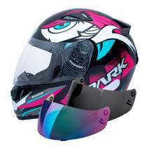 Capacete Ebf Spark Dragon Preto Rosa Mais Viseira Fumê e Camaleão