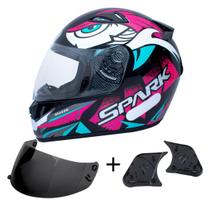 Capacete Ebf Spark Dragon Preto Rosa Mais Viseira Fumê e Reparo