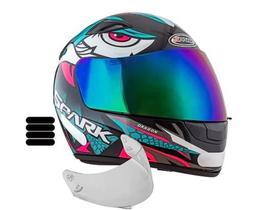 Capacete Ebf Spark Dragon Preto Tiffany Mais Viseira Camaleão e Adesivo Preto Capacete Ebf Spark Dragon Preto Tiffany Mais Viseira Camaleão e Adesivo Preto