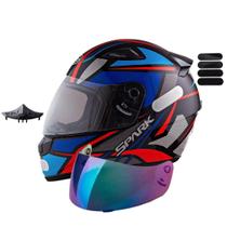 Capacete Ebf Spark Spider Preto Azul Com Narigueira Mais Viseira Camaleão E Adesivo Preto