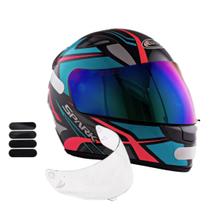Capacete Ebf Spark Spider Preto Tiffany Mais Viseira Camaleão e Adesivo Preto