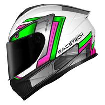 Capacete Esportivo Moto Race Tech Hit Android Branco Com Verde Preto Tribal