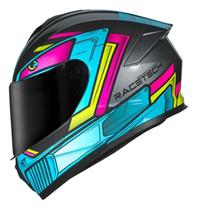 Capacete Esportivo Moto Race Tech Hit Android Cinza Com Rosa Azul Tribal