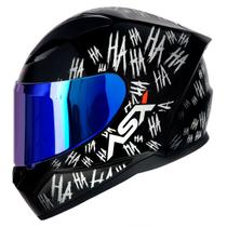 Capacete Fechado ASX City Fun Preto Brilho com Viseira Colorida Azul