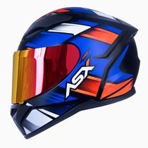 Capacete Fechado ASX City Start Azul Brilho com Viseira Colorida Vermelha