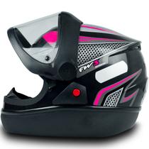 Capacete Fechado Automático Preto Rosa com Narigueira Tam 58
