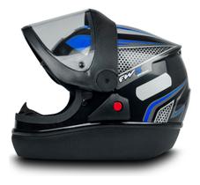 Capacete Fechado Com Narigueira para Moto Viseira Transparente Automatic Preto e Azul Tamanho 60 - FW3