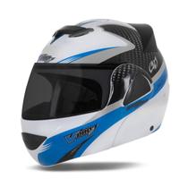 Capacete Fechado Escamoteável Robocop Articulado Pro Tork V-Pro Jet 2 Carbon Branco Viseira Fumê