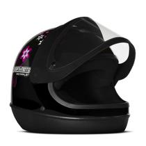 Capacete Fechado Moto Protork Feminino Sport Preto Flores Tamanho 58