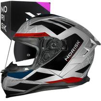 Capacete Fechado Norisk Strada II Evoque Prata/Vermelho/Azul Com Óculos Interno