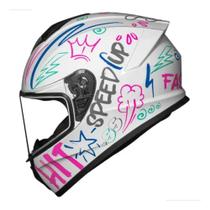 Capacete Fechado Race Tech Hit Faster Feminino Branco Rosa