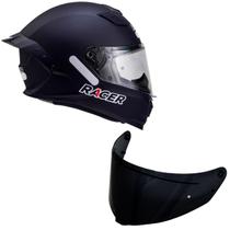 Capacete Fechado Racer1 Rc1 Preto Fosco Mais Viseira Rc1 Fumê