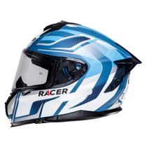 Capacete Fechado Racer1 Rc2 Start Spirit Azul Branco Prata Capacete Fechado Racer1 Rc2 Start Spirit Azul Branco Prata