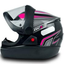 Capacete Feminino Com Narigueira Modelo Automatic Rosa da FW3 Com Viseira Transparente 2mm Tamanho 60 ABS e Inmetro